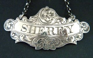 George Unite Antique Sterling Silver Sherry Scroll Rococo Decanter Label 1850 photo