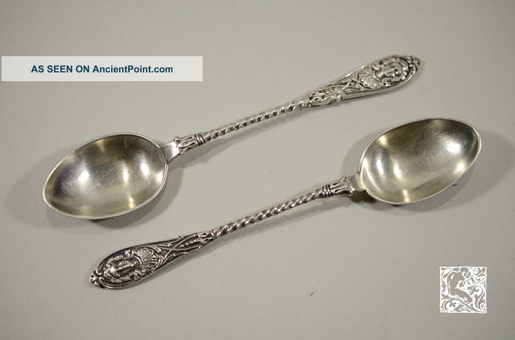 Pair Of Sheffield Sterling Ornate Teaspoons 1880 - Marked For: Sibray Hall & Co. United Kingdom photo