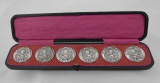 Antique Sterling Silver Buttons (6) - Art Nouveau Buttons,  Cased - Birmingham 1903 photo