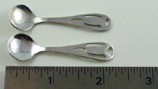 Pair Of Vintage Sterling Silver Salt Spoons C.  1930 - 40 photo