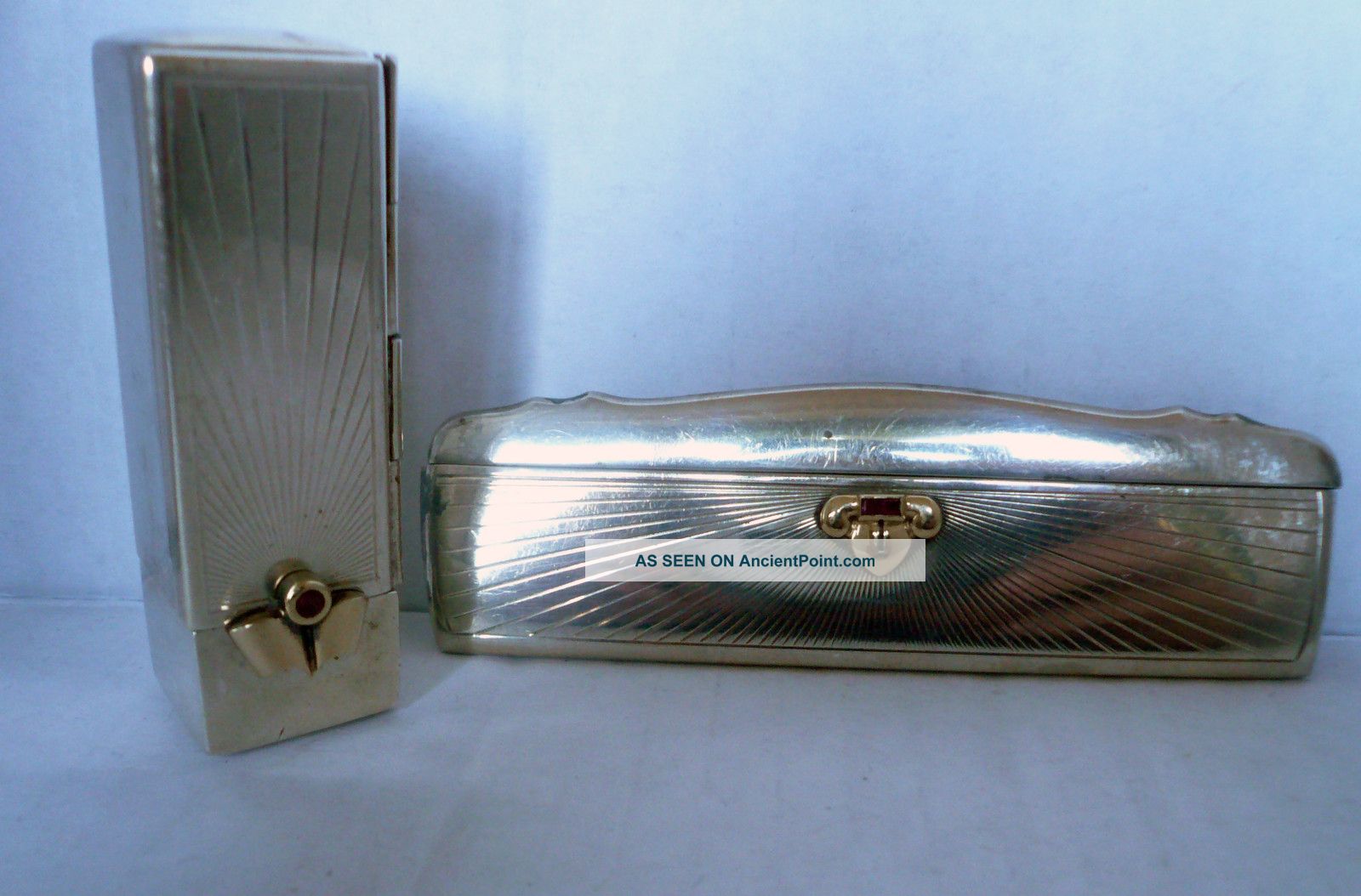 Art Deco Sterling Silver Lipstick Holder & Comb Black Starr & Gorham Gold Ruby Other photo
