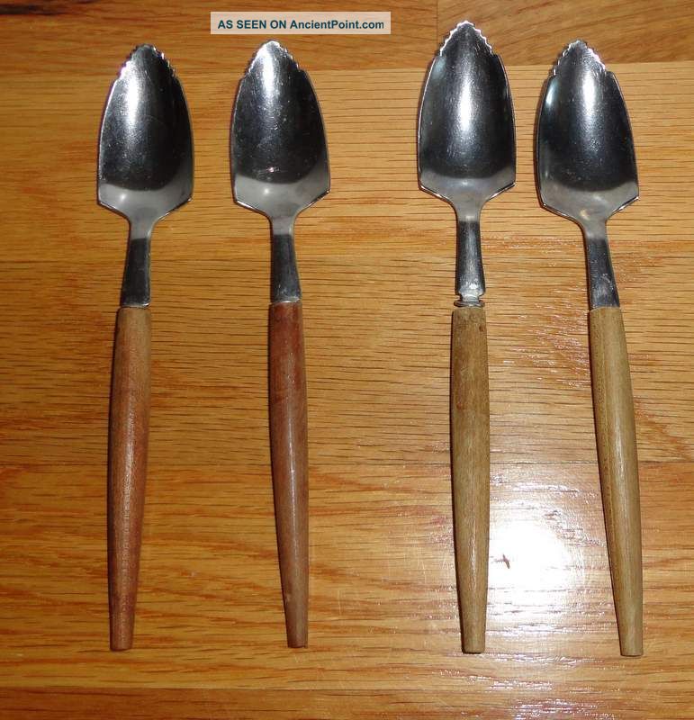 4 Stainless Steel & Wood Handles Silver Grapefruit Spoons Set 5 7/8 Spoon Other photo