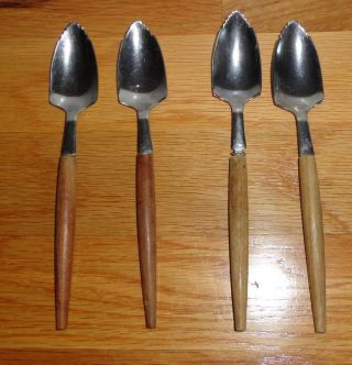 4 Stainless Steel & Wood Handles Silver Grapefruit Spoons Set 5 7/8 Spoon photo