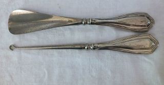 1911 English Sterling Silver Button Hook & Shoe Horn W/ Registry ' S & Hallmarks photo