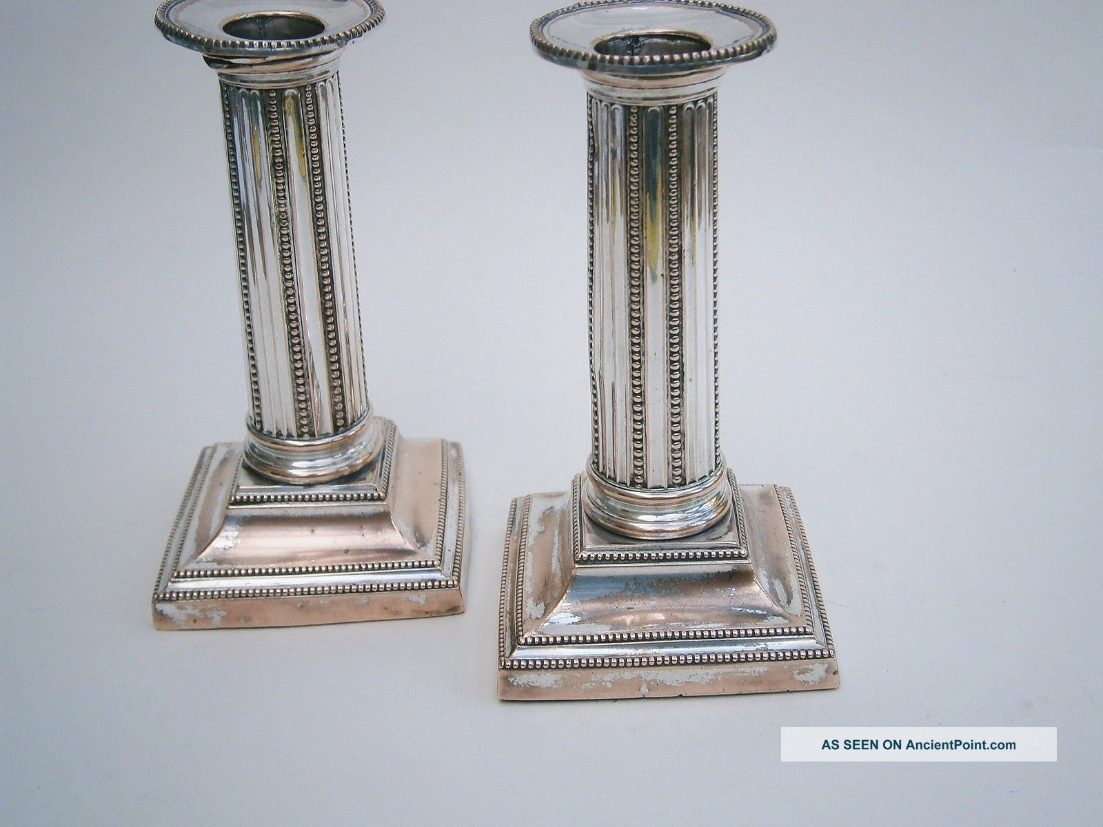 Vintage Silver Plated Reeded Column Candlestick - Pair - A/f Candlesticks & Candelabra photo