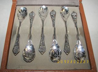Antique Dutch Sterling Silver N10 Gebr Niekerk Schoonhoven Spoons X 6 W/case photo