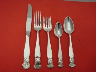 Grenada By Onc Old Newbury Crafters Sterling Flatware Set Handwrought Pineapple photo