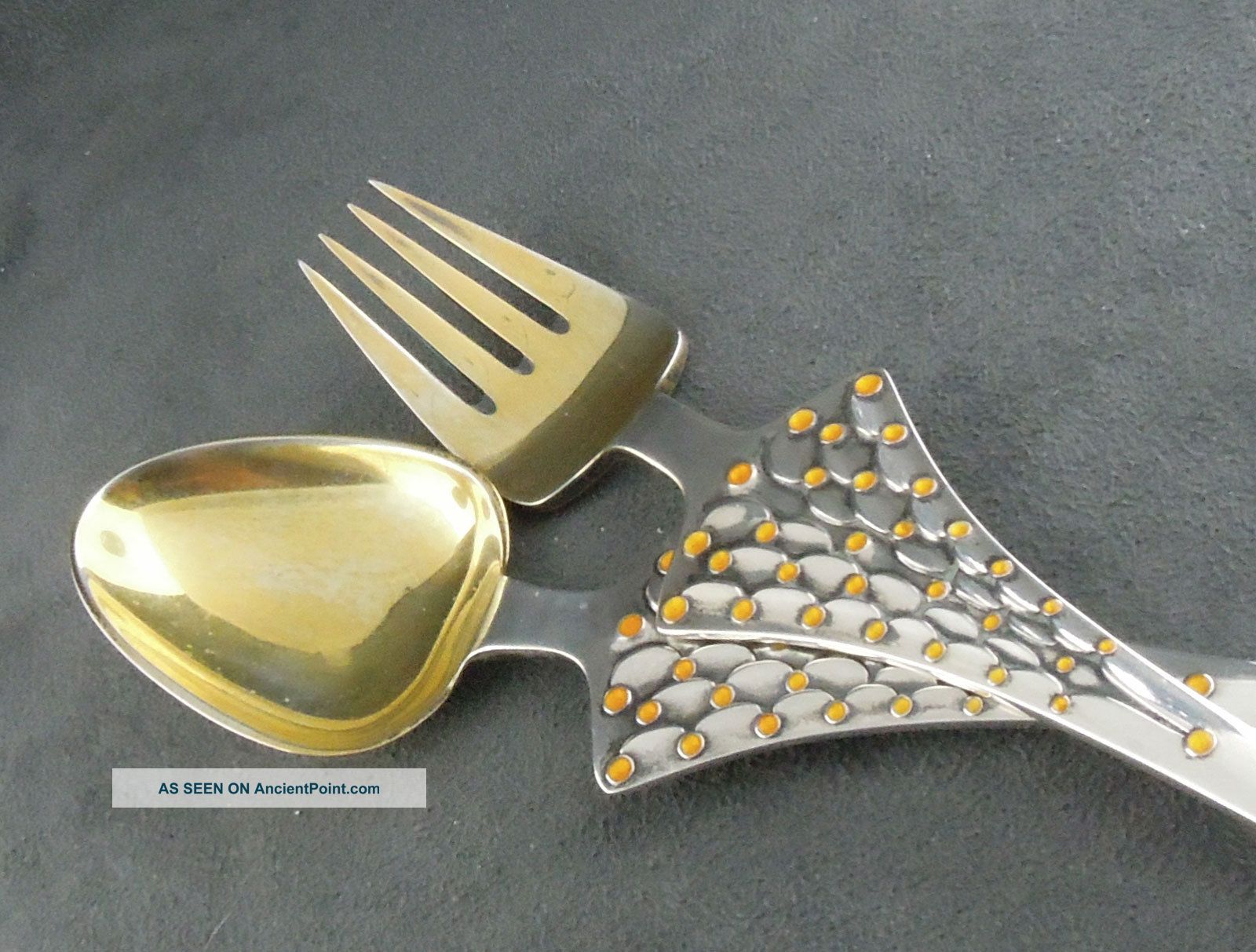 1965 Sterling Christmas Spoon Fork Enamel Denmark Anton Michelsen 3oz Silver Vtg Other photo