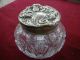 Antq Art Nouveau Sterling Lid Cut Glass Powder Jar Nouveau Lady Flowing Hair Other photo 1