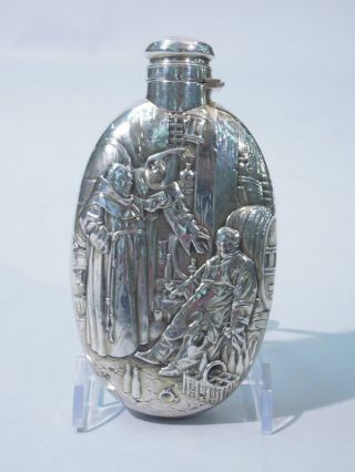 Wallace American Sterling Silver Flask W/ Monk C 1900 photo