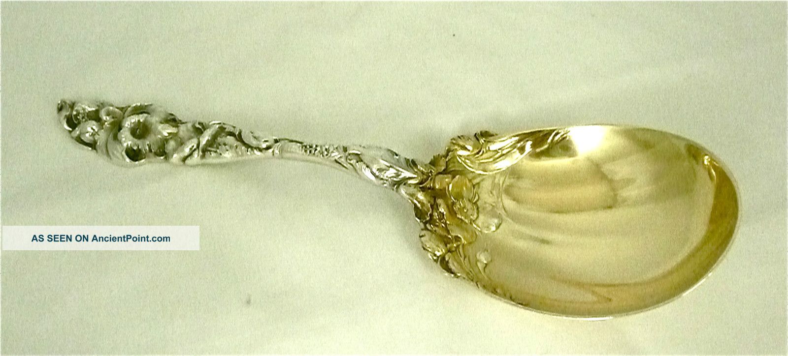 Massive Antique Sterling Silver Berry / Casserole Spoon Les Six Fleurs Pattern Other photo