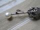Antique Brooch/pendant Silver Tone Art Deco Umbrella And Imitation Pearl Other photo 2