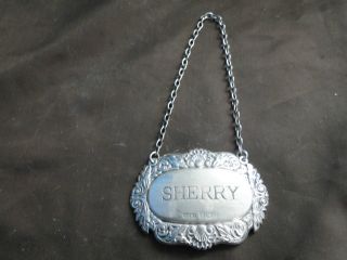 English Wine Label For Sherry Sterling Silver Made In Birmingham 1985 photo