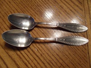 Two Antique Schulz & Fischer Sterling Silver Teaspoons Olympic Pattern 37g photo