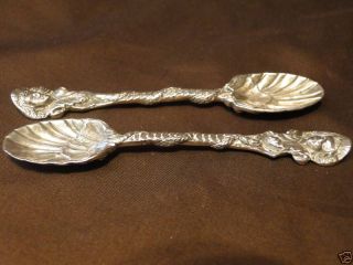 Pair Rare Cast Salt Spoon Very Pretty - London 1856 - Sterling Silver photo