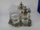 Antique Engraved Silverplate & Glass 3 - Part Footed Cruet Server Other photo 1