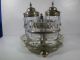 Antique Engraved Silverplate & Glass 3 - Part Footed Cruet Server Other photo 3