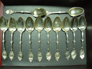 Set Of 12 Medallion Coin Sterling Tea Spoons Marked S.  F.  Cal photo