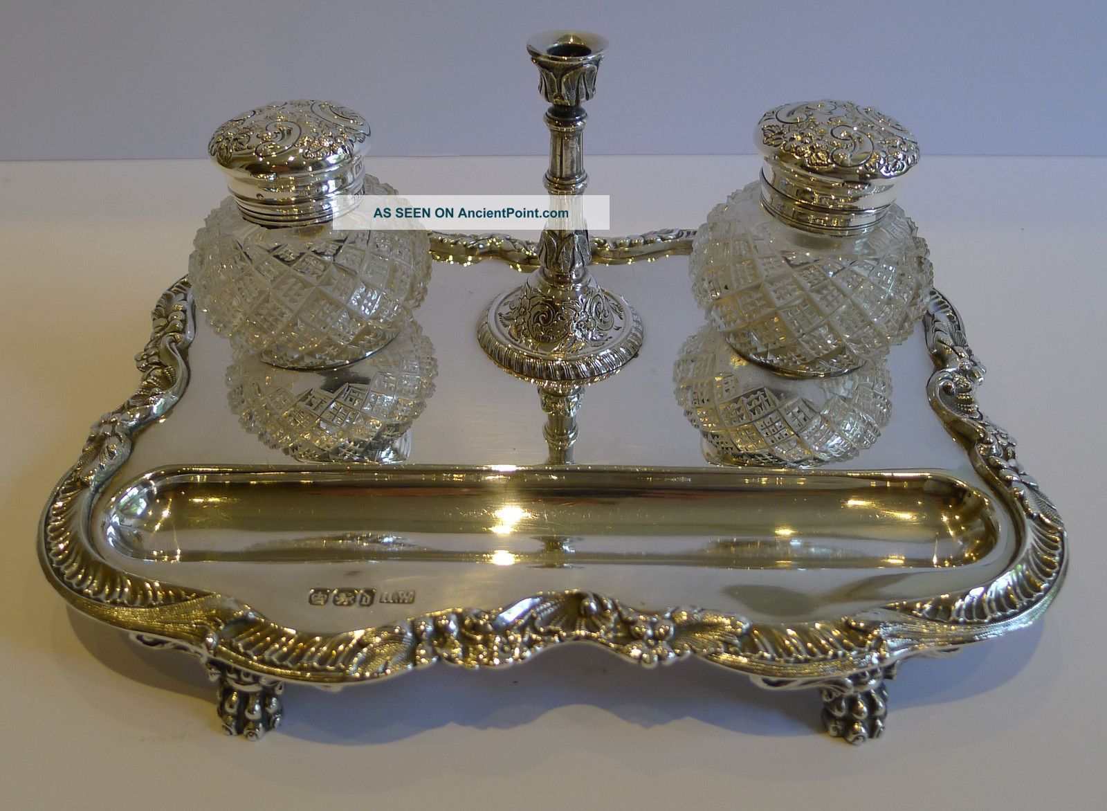 Antique English Sterling Silver Inkstand / Standish / Inkwells - 1896 Other photo
