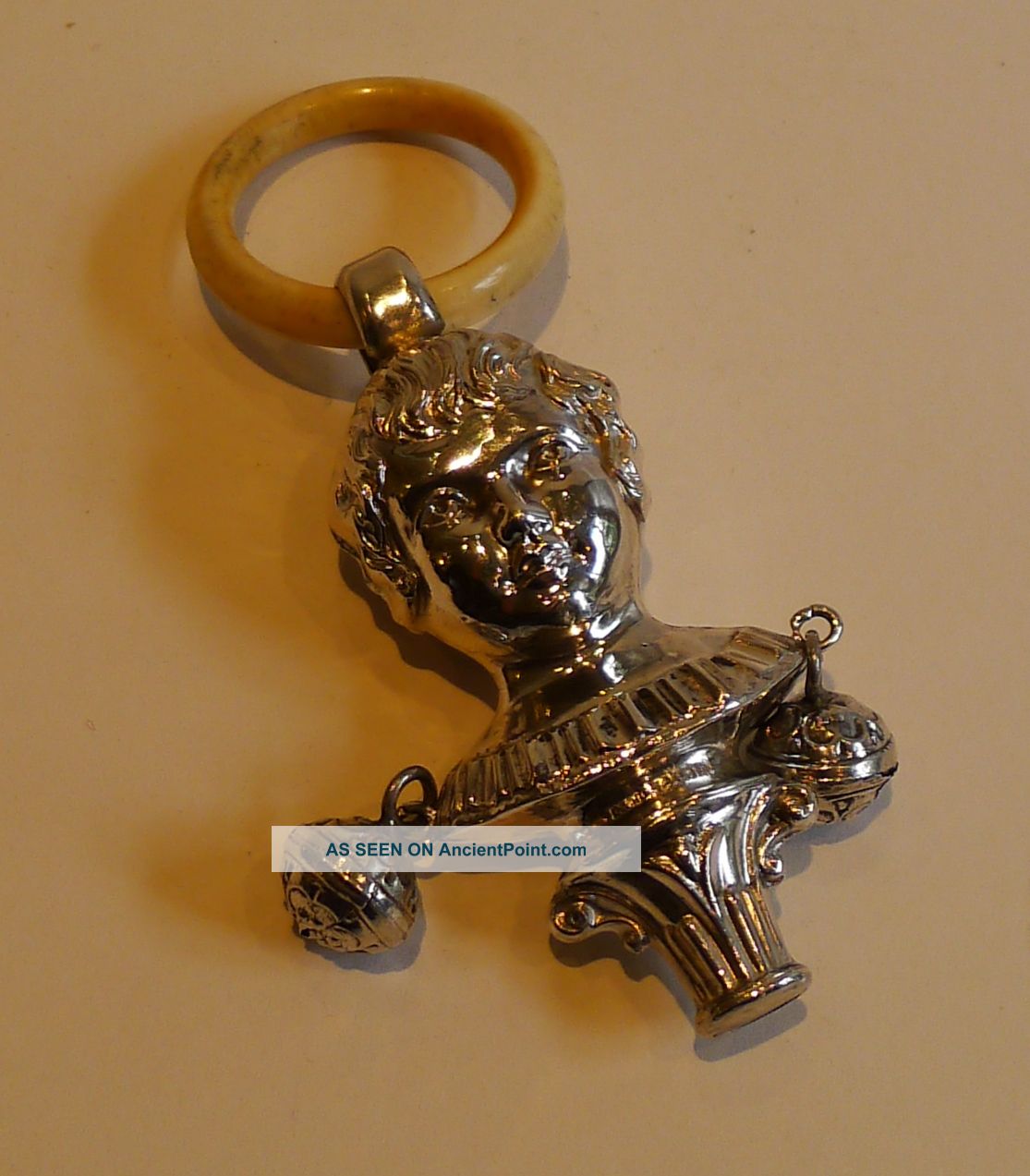 Antique English Figural Sterling Silver Baby ' S Rattle / Whistle - 1907 Other photo