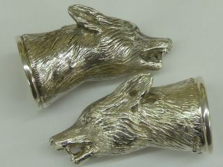 Quality Heavy Solid Hallmarked Sterling Silver Fox Head Stirrup Cups 298g photo