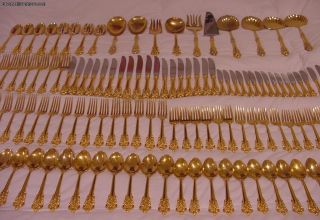 Ultimate Wallace Grand Baroque Sterling Silver & Gold 135 Service For 18 211 Toz photo