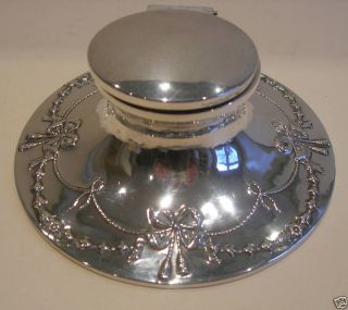 Antique English Sterling Silver Capstan Inkwell - 1908 photo