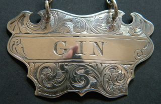 George Unite Antique Sterling Silver Gin Rococo Decanter Label 1867 photo