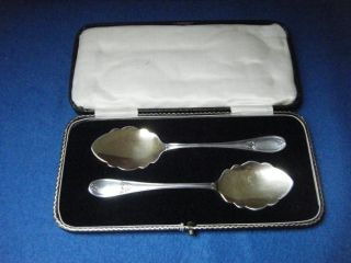 2 Sterling Silver Gilt James Dixon Jam Serving Spoons In A Case - Sheffield 1951 photo