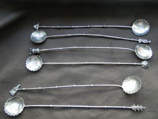 Chinese Set Of 6 Long Spoons Sterling Silver Made Circa 1920 - photo