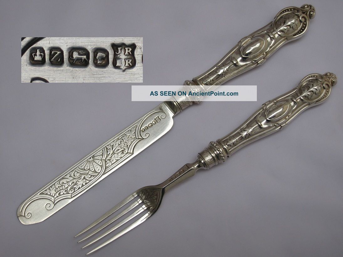 Wonderful Early Victorian 1867 Antique Sterling Silver Cutlery Set Sheffield Other photo