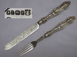 Wonderful Early Victorian 1867 Antique Sterling Silver Cutlery Set Sheffield photo