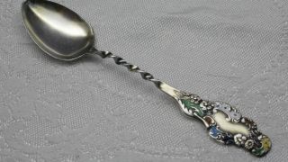 Absolutely Fabulous Enamel Sterling Silver Twisted Salt Spoon Great Gift photo