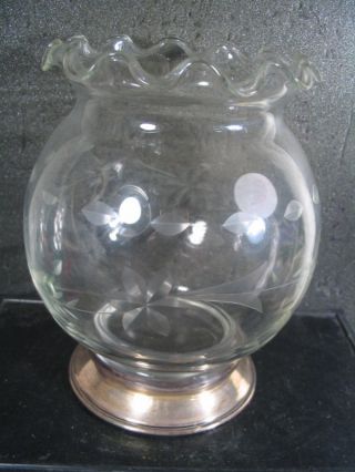 Sterling Etched Glass & Sterling Based Vase 6 