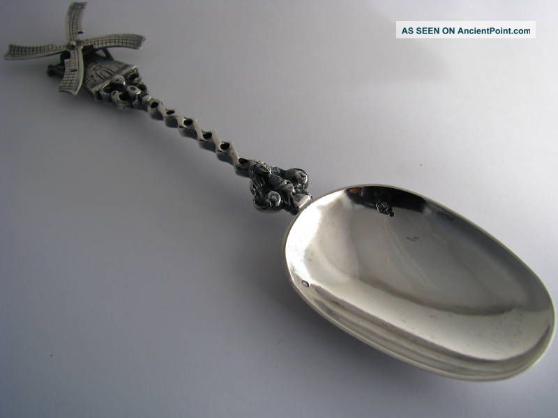 Dutch Solid Silver Spoon Serving Spoon Souvenir Windmill Holland Netherlands1902 Other photo