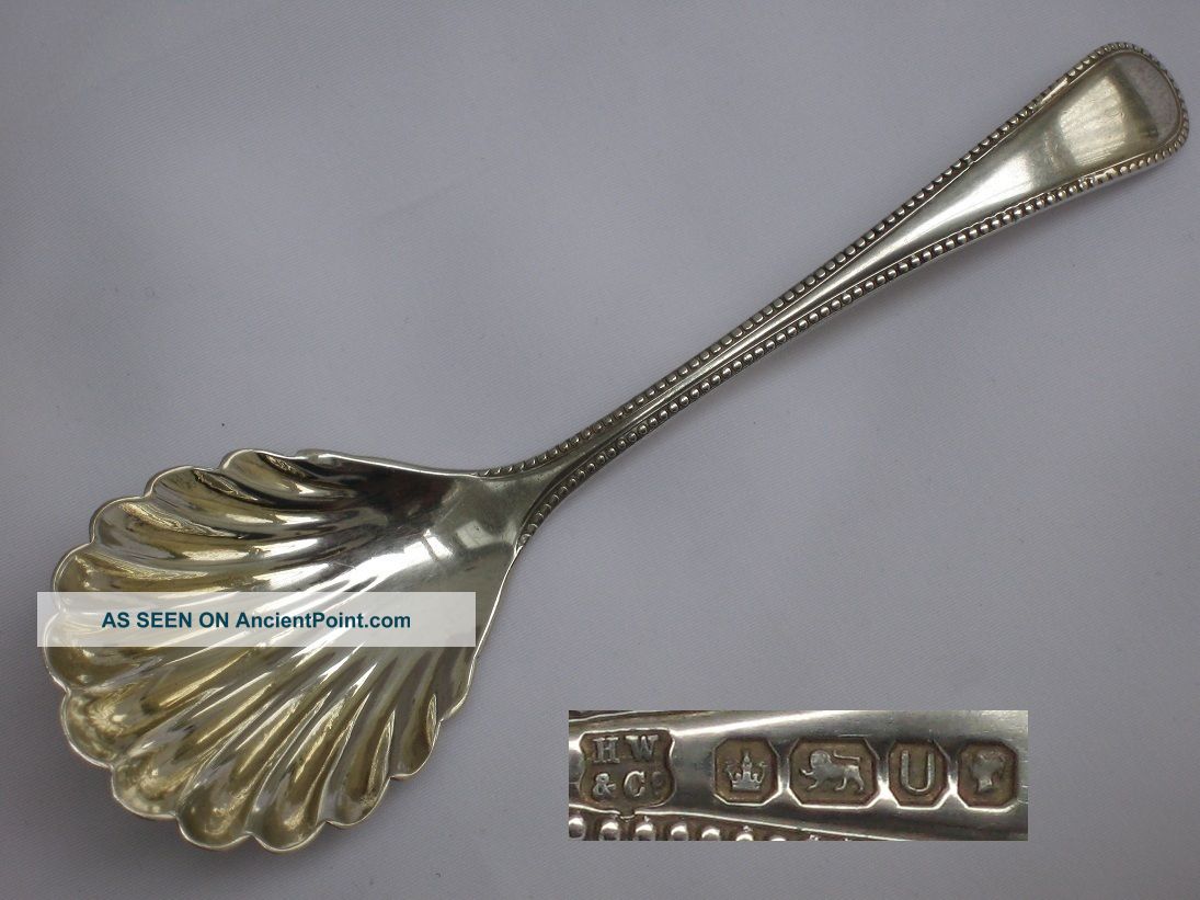 Stunning Large Victorian Sterling Silver Antique Clam Bowl Caddy Spoon Sheffield Other photo