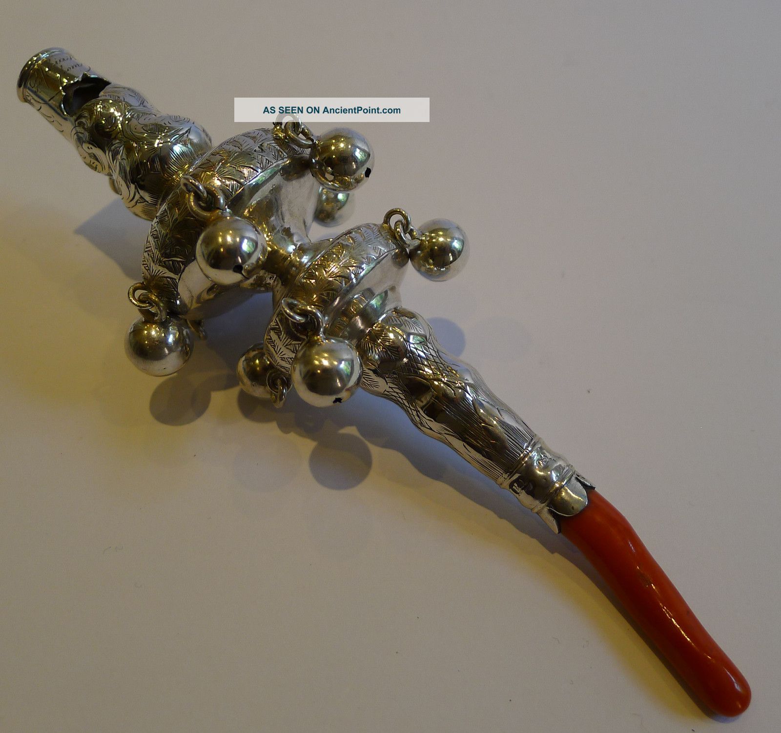 Magnificent Large Antique English Sterling Silver Baby ' S Rattle & Whistle Other photo