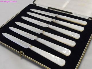 Sterling Silver Mother Of Pearl Fruit Knives Cased Sheffield 1932 photo