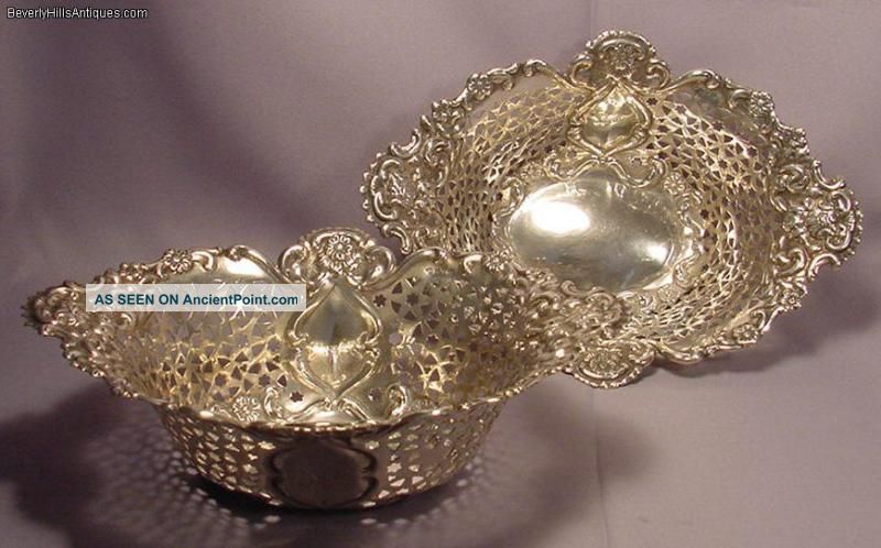 2 Edwardian English Sterling Silver Reticulated Baskets Other photo