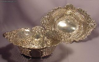 2 Edwardian English Sterling Silver Reticulated Baskets photo