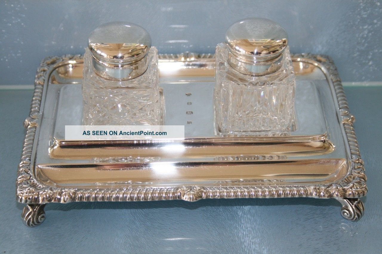 Victorian Style Sterling Solid Silver Double Inkwell - Inkstand Hm Sheff 1995 Other photo