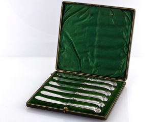 Sterling Silver Cased Set Of Butter Knives,  Sheffield 1904 photo
