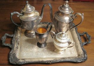 Vintage Wm Rogers Silverplate Tea Set/service 5 Pieces Prob 1930 ' S photo