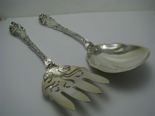 Art Nouveau Solid Sterling Silver Serving Spoon & Fork Roswell Blackinton Ca1902 photo