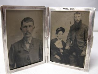 Rare Victorian Tintype Frame Sterling Silver Double C1870 photo
