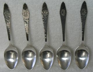 Gaylord Arts And Crafts Sterling Silver Hand Wrought Teaspoon Set Of 5 Vintage photo