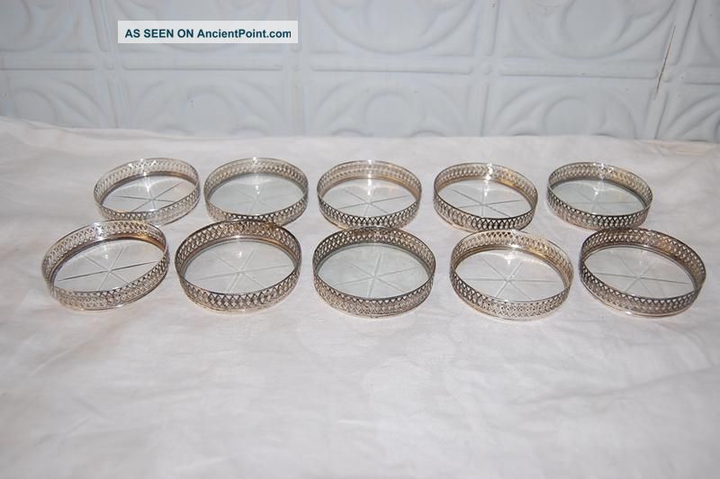 Antique Matthews Set 10 Sterling And Cut Crystal Drink Coasters 5 Ounces Scrap Other photo
