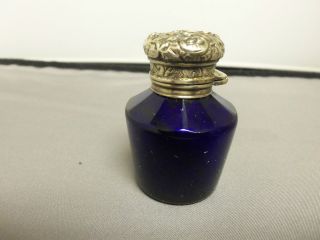 Fine English Antique Cobalt Blue Perfume/scent Bottle Sterling Lid 1890 ' S? photo