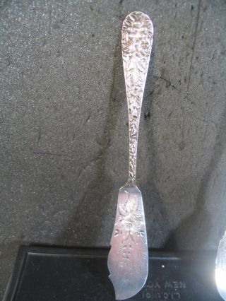 Sterling Schofield Hand Chased Rose Master Butter Knife Bright Cut Mono G photo