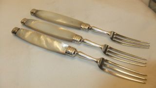Lovely Antique Mother Of Pearl & Solid Silver Forks Sheffield 1891 photo